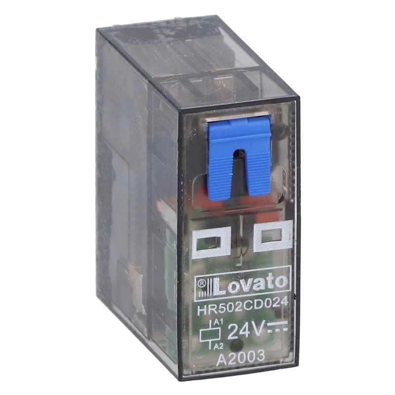 HR502CD048 Lovato HR50 2 Pole 8A Relay 48VDC Coil 2 Change-Over Contacts Lockable Test Button and LED Indication