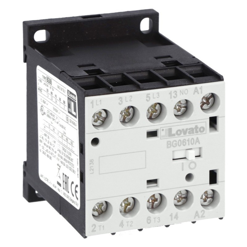 11BG0610A230 Lovato Electric BG Series Mini Contactor 3 Pole 6A AC3 2.2kW 1 x N/O Auxiliary 230VAC Coil