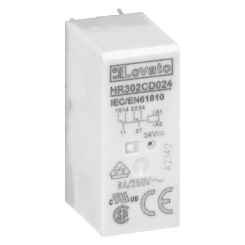 HR302CD024 Lovato Electric HR30 2 Pole 8A Relay 24VDC Coil 2 Change-Over Contacts