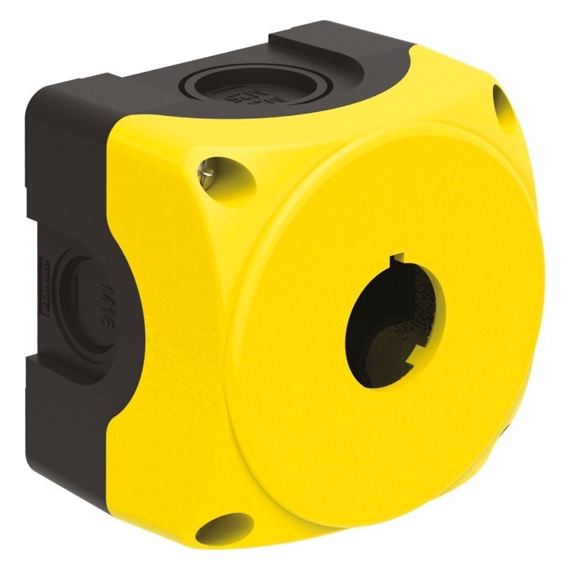 LPZP1A5 Lovato Platinum 1 Hole Empty Plastic Enclosure for 22.5mm Control Actuators IP65 Yellow Lid