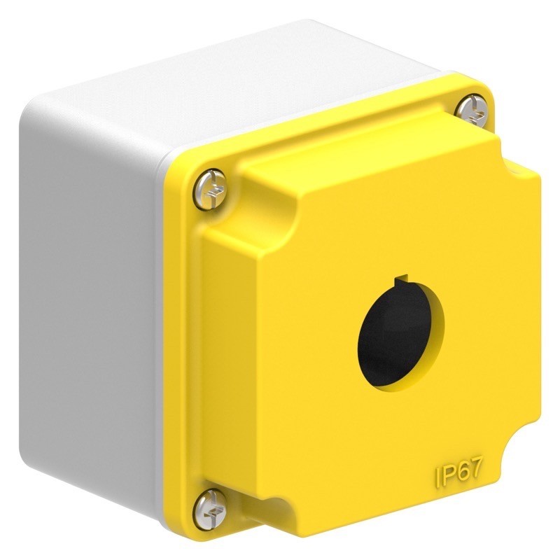 LPZM1A5 Lovato Electric LPZM 1 Hole Empty Metal Enclosure for 22.5mm Control Actuators IP66/IP67 Yellow Lid