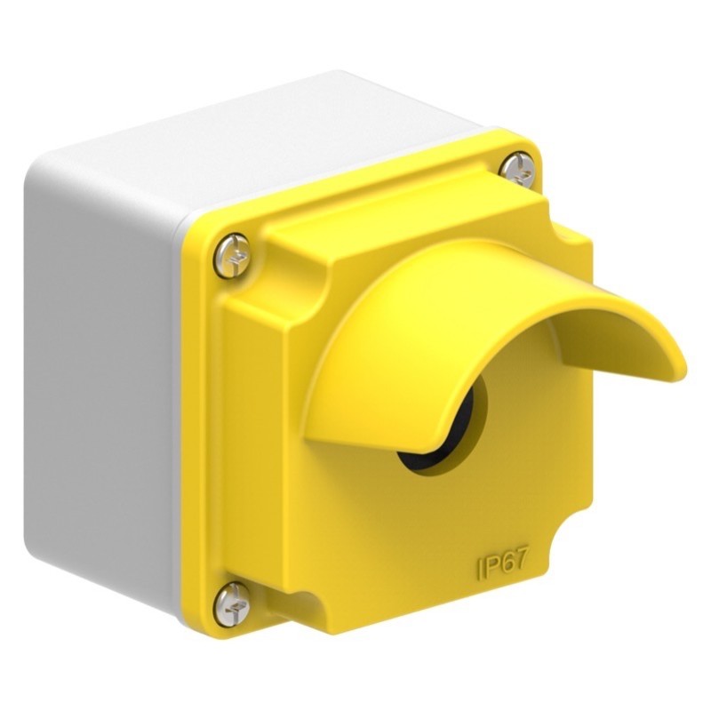 LPZM1A5P Lovato LPZM 1 Hole Empty Metal Enclosure for 22.5mm Control Actuators IP66/IP67 Yellow Shrouded Lid