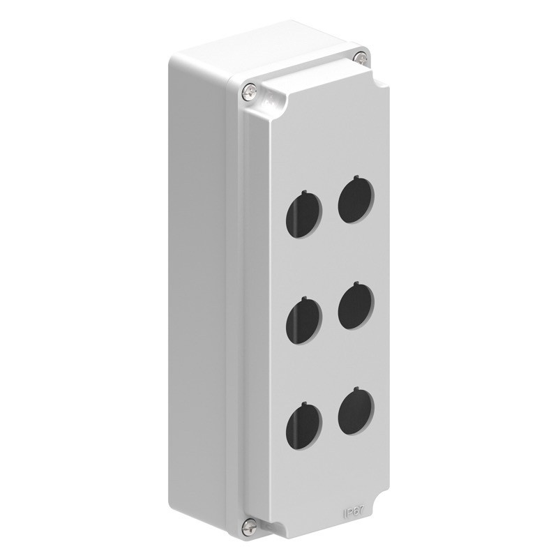 LPZM6CA8 Lovato Electric LPZM 6 Multihole Empty Metal Enclosure for 22.5mm Control Actuators IP66/IP67 Grey Lid