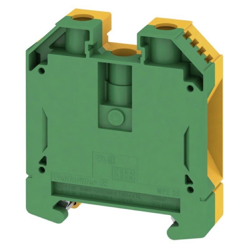 1010500000 Weidmuller W Series 35mm Earth DIN Rail Terminal for TS35 Rail Green/Yellow WPE35