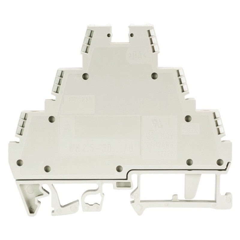 57.503.8855.0 Wieland selos WK 2.5mm Grey DIN Rail Terminal for TS35 &amp; TS32 Rail Triple Feed Through WK2,5-3D/U/V0