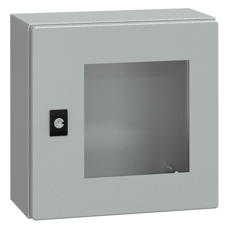 NSYCRN33150T Schneider PanelSeT CRN Mild Steel 300H x 300W x 150mmD Wall Mounting Enclosure IP66 Glazed Door