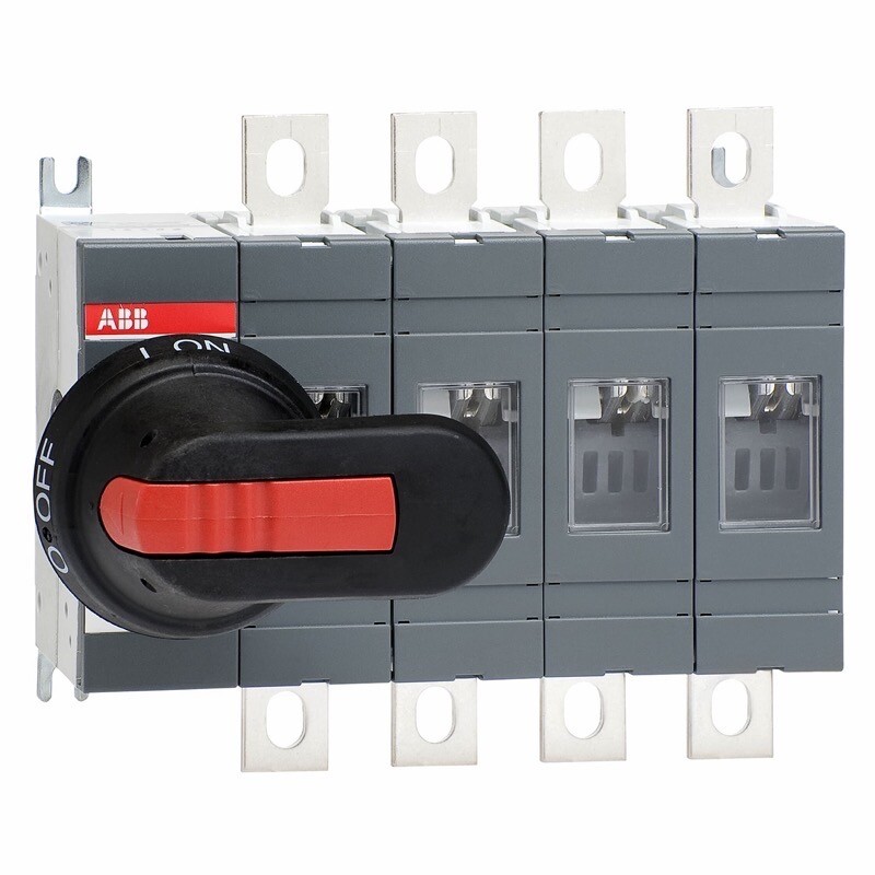 OT250E04P ABB OT 250A 4 Pole Isolator for Base Mounting Handle on Left Hand Side Switch Supplied with 210mm Shaft &amp; Handle