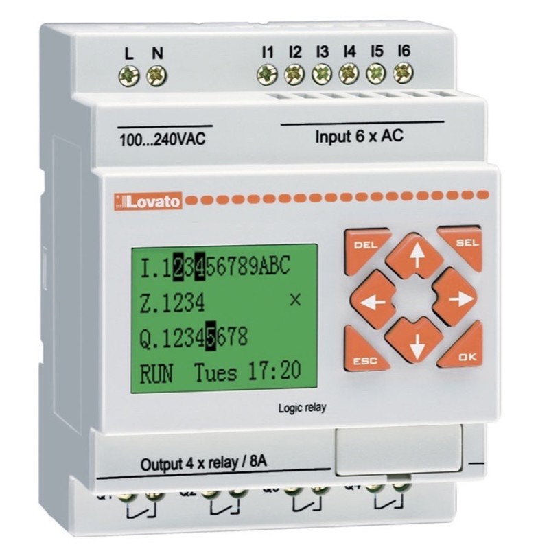 LRD12TD024 Lovato LRD Programmable Relay 8 x Digital Inputs + 2 x Digital/Analogue Inputs 4 x Transistor Outputs 24VDC