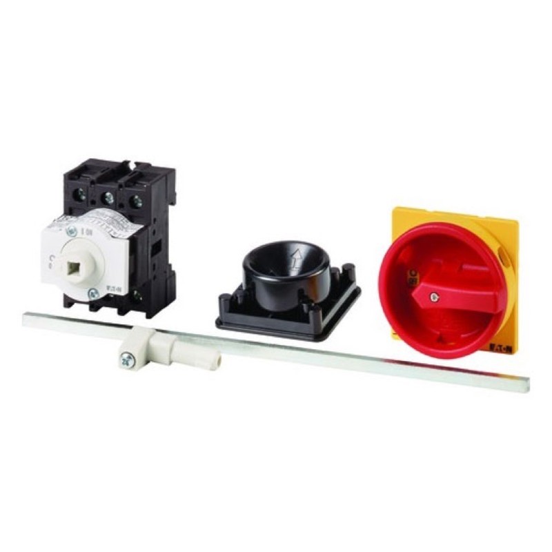 P1-25/M4/SVB Eaton P1 25A 3 Pole Isolator for Base Mounting Supplied complete with 340mm Metal Shaft &amp; IP65 Red/Yellow Handle