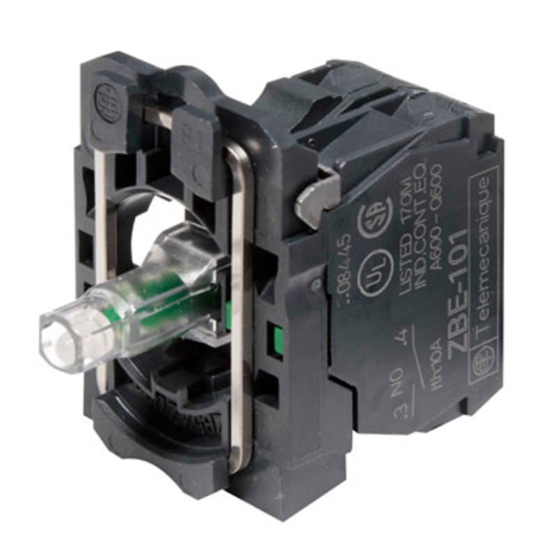 ZB5AW0B11 Schneider Harmony XB5 White Light Block with Fixing Collar &amp; 1 x N/O Contact Integral 24V AC/DC LED